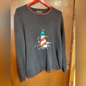 Sag Harbor Sport Black Knit Sweater Vintage Cotton And Ramie